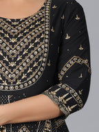 Juniper Women Black Rayon Printed Anarkali Dress - Distacart