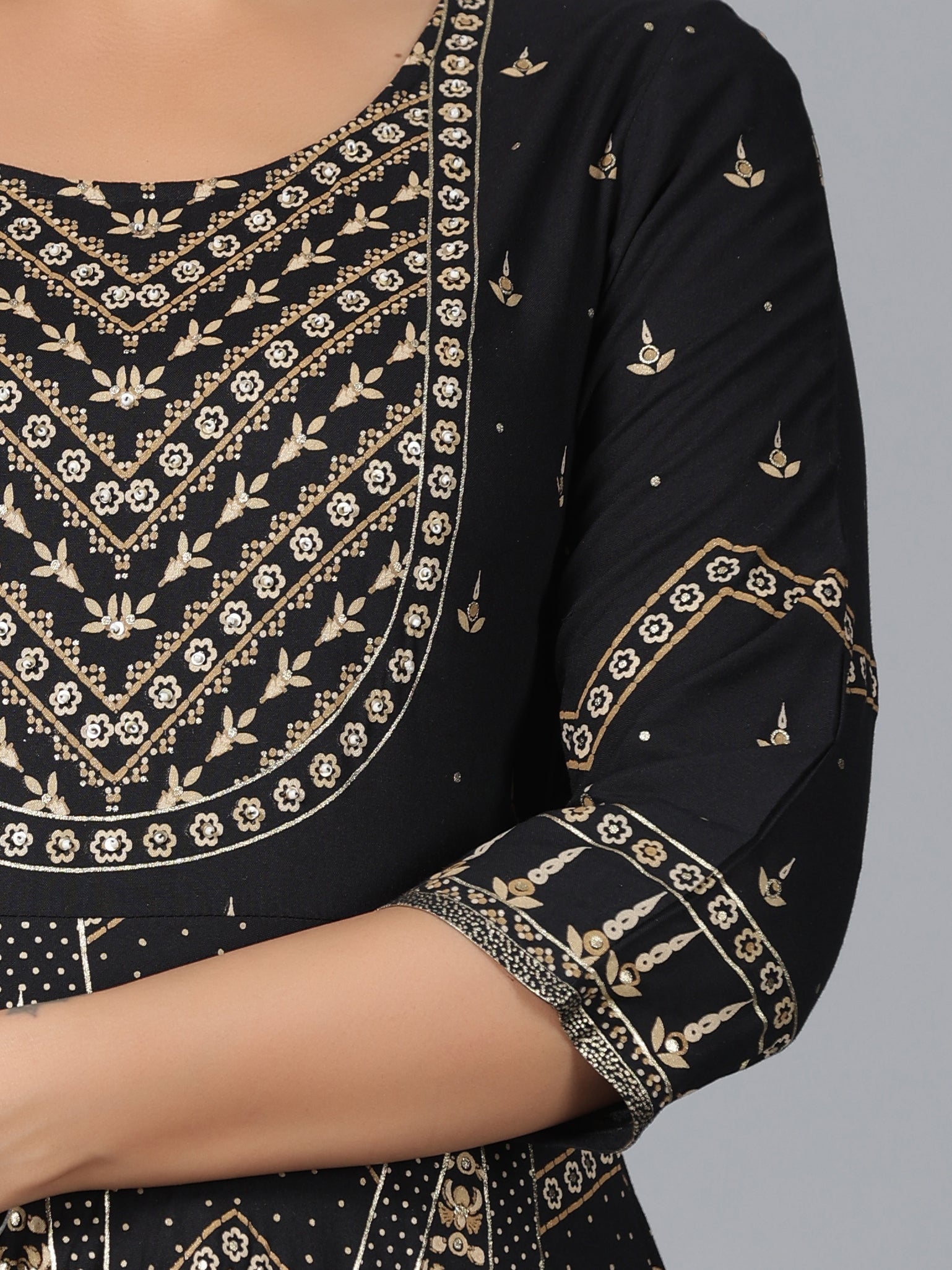 Juniper Women Black Rayon Printed Anarkali Dress - Distacart