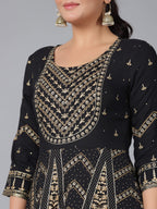 Juniper Women Black Rayon Printed Anarkali Dress - Distacart