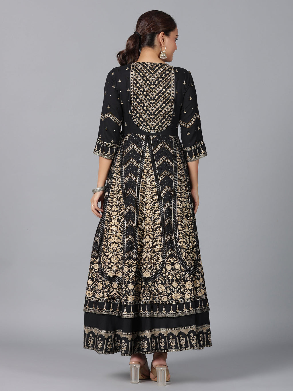 Juniper Women Black Rayon Printed Anarkali Dress - Distacart