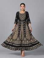 Juniper Women Black Rayon Printed Anarkali Dress - Distacart