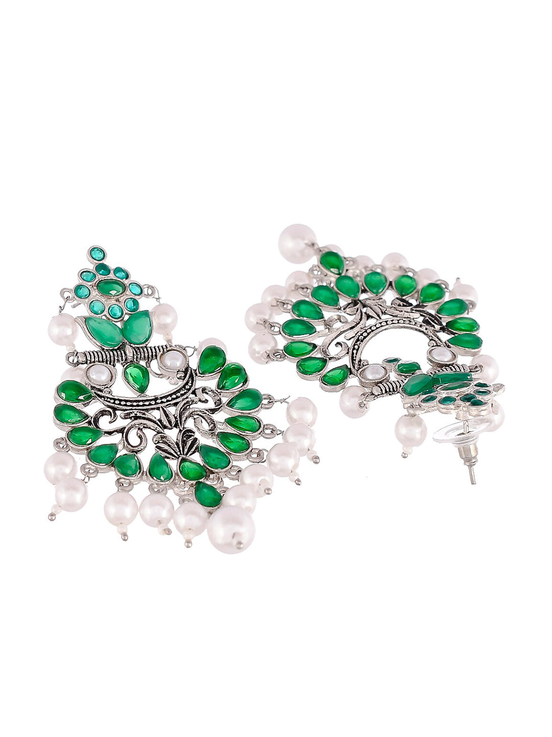 Shoshaa Silver-Plated Green Handcrafted Drop Earrings With Pearl - Distacart