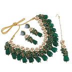 Tehzeeb Creations Back Meenakari Gold-Polished Tika Earring Jewellery Set Uncut Kundan Big Faux Kundan Dibbi Kundan Choker Necklace Set