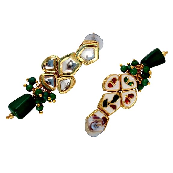 Tehzeeb Creations Meenakari Gold-Polished pentagon shape Uncut Kundan Necklace Set