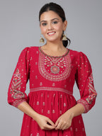 Juniper Women Red Georgette Printed Tiered Maxi Dress - Distacart