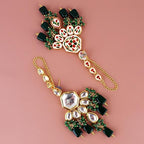 Tehzeeb Creations Back Meenakari Gold-Polished Green Color Tika Earring Combo Uncut Big Faux Kundan Choker Necklace Set