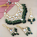 Tehzeeb Creations Back Meenakari Gold-Polished Green Color Tika Earring Combo Uncut Big Faux Kundan Choker Necklace Set