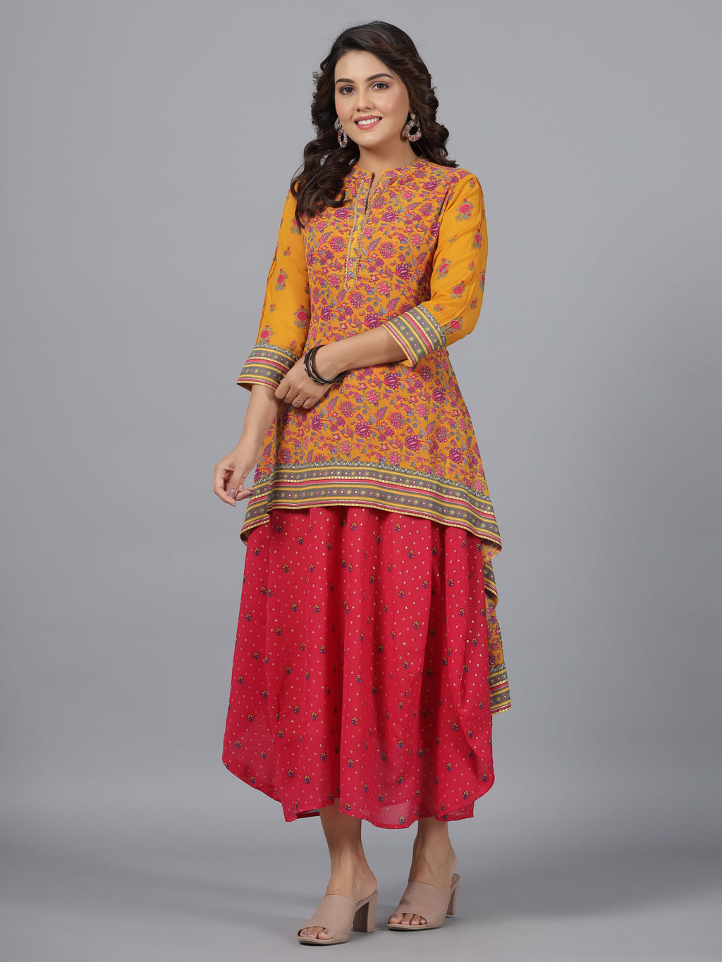 Juniper Women Mustard Georgette Printed Draped Maxi Dress - Distacart