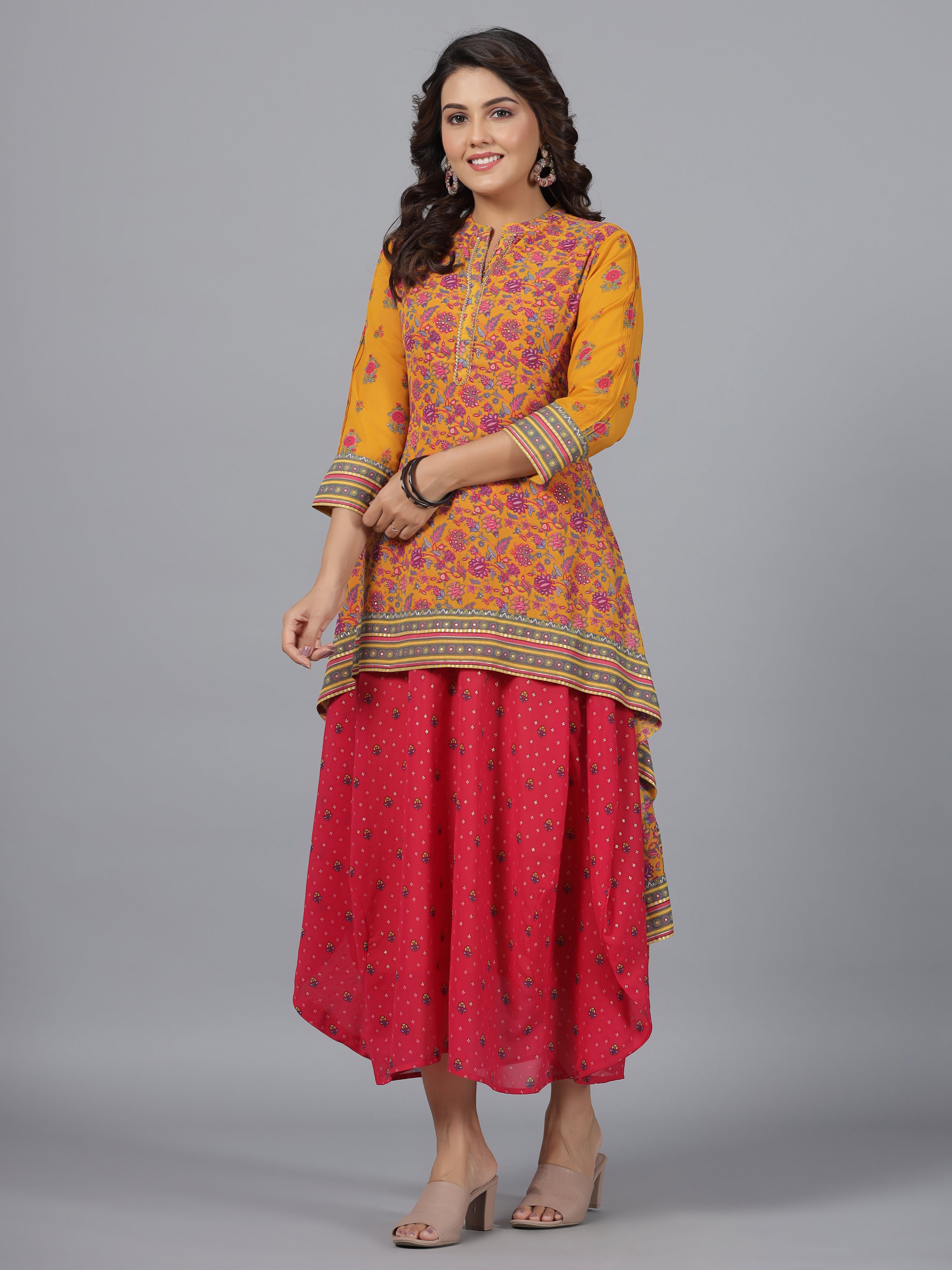 Juniper Women Mustard Georgette Printed Draped Maxi Dress - Distacart