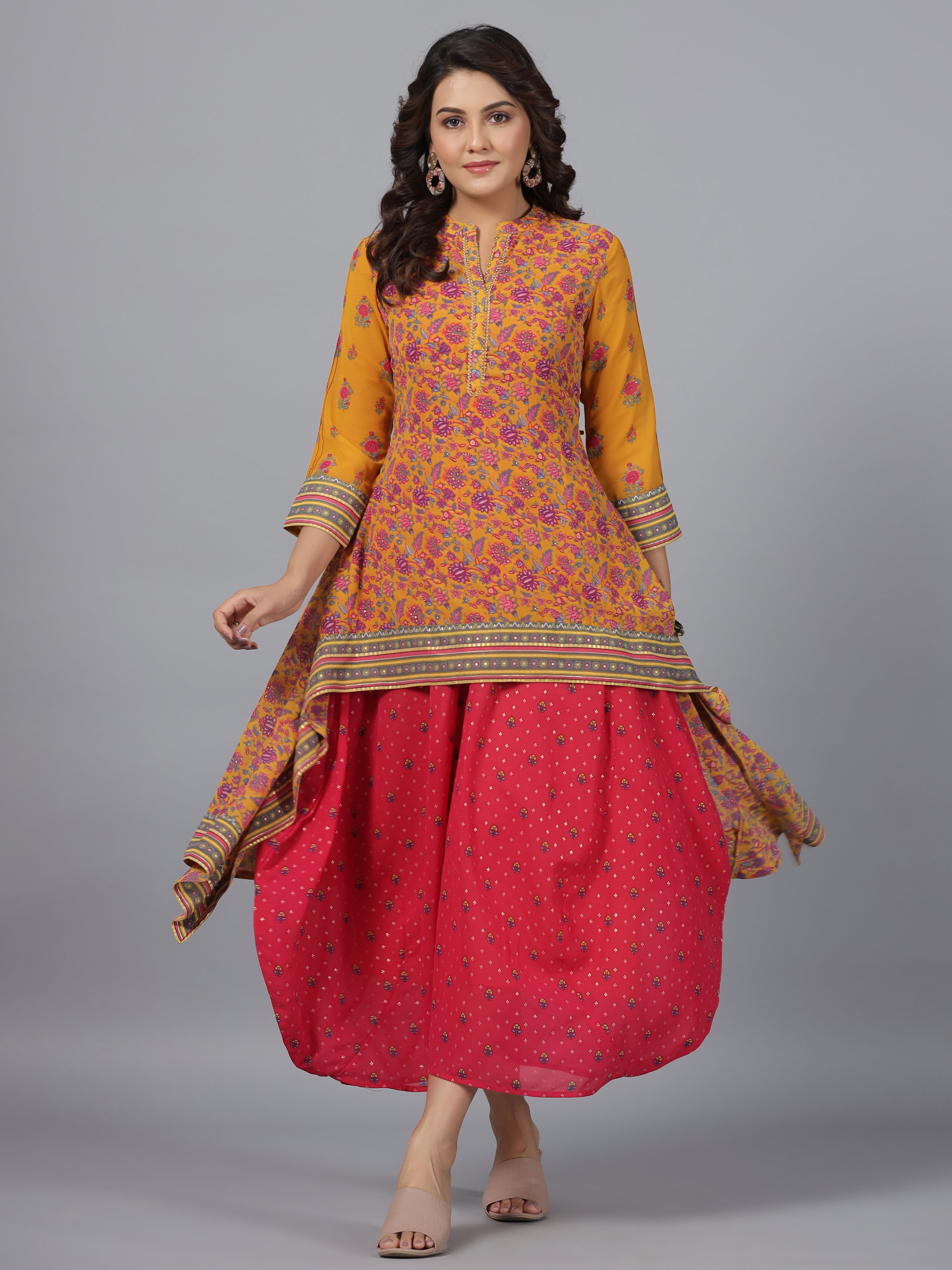 Juniper Women Mustard Georgette Printed Draped Maxi Dress - Distacart