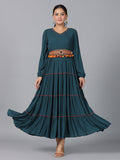 Juniper Women Bottle Green Rayon Crepe Tiered Maxi Dress - Distacart