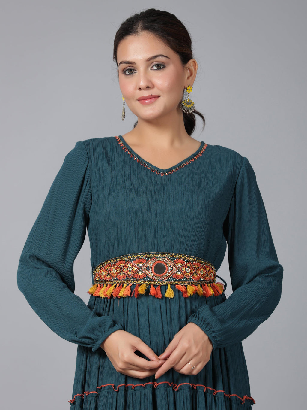 Juniper Women Bottle Green Rayon Crepe Tiered Maxi Dress - Distacart