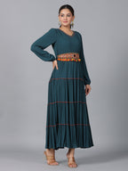 Juniper Women Bottle Green Rayon Crepe Tiered Maxi Dress - Distacart