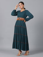 Juniper Women Bottle Green Rayon Crepe Tiered Maxi Dress - Distacart