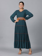 Juniper Women Bottle Green Rayon Crepe Tiered Maxi Dress - Distacart