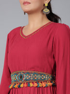 Juniper Women Maroon Rayon Crepe Tiered Maxi Dress - Distacart