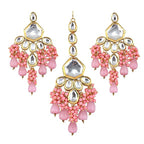 Tehzeeb Creations Gold-Polished Pink Color Kundan Stone/Uncut Kundan/Dibbi Kundan/Meena Kundan/Lucknow Kundan with Monalisa Drop Bridal Set for Girls & Women