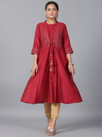 Juniper Women Maroon Chanderi Embroidered Jacket Style Kurta Dress - Distacart