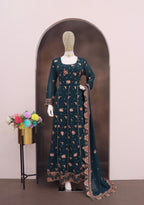 Anaita Teal Green Faux Georgette Sequins Embroidered Salwar Suit - Distacart