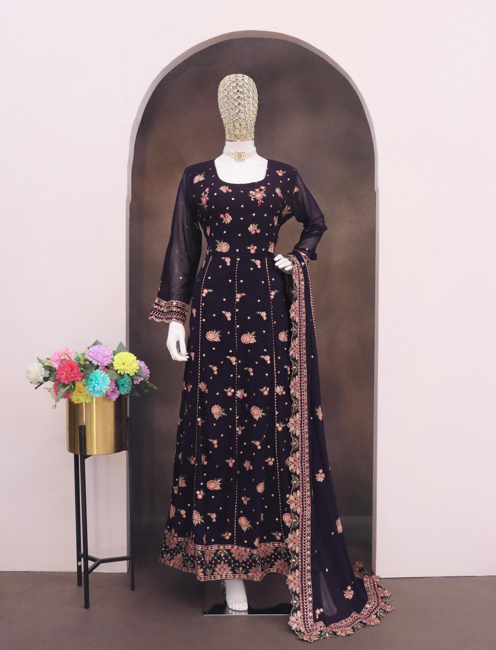 Anaita Purple Faux Georgette Sequins Embroidered Salwar Suit - Distacart