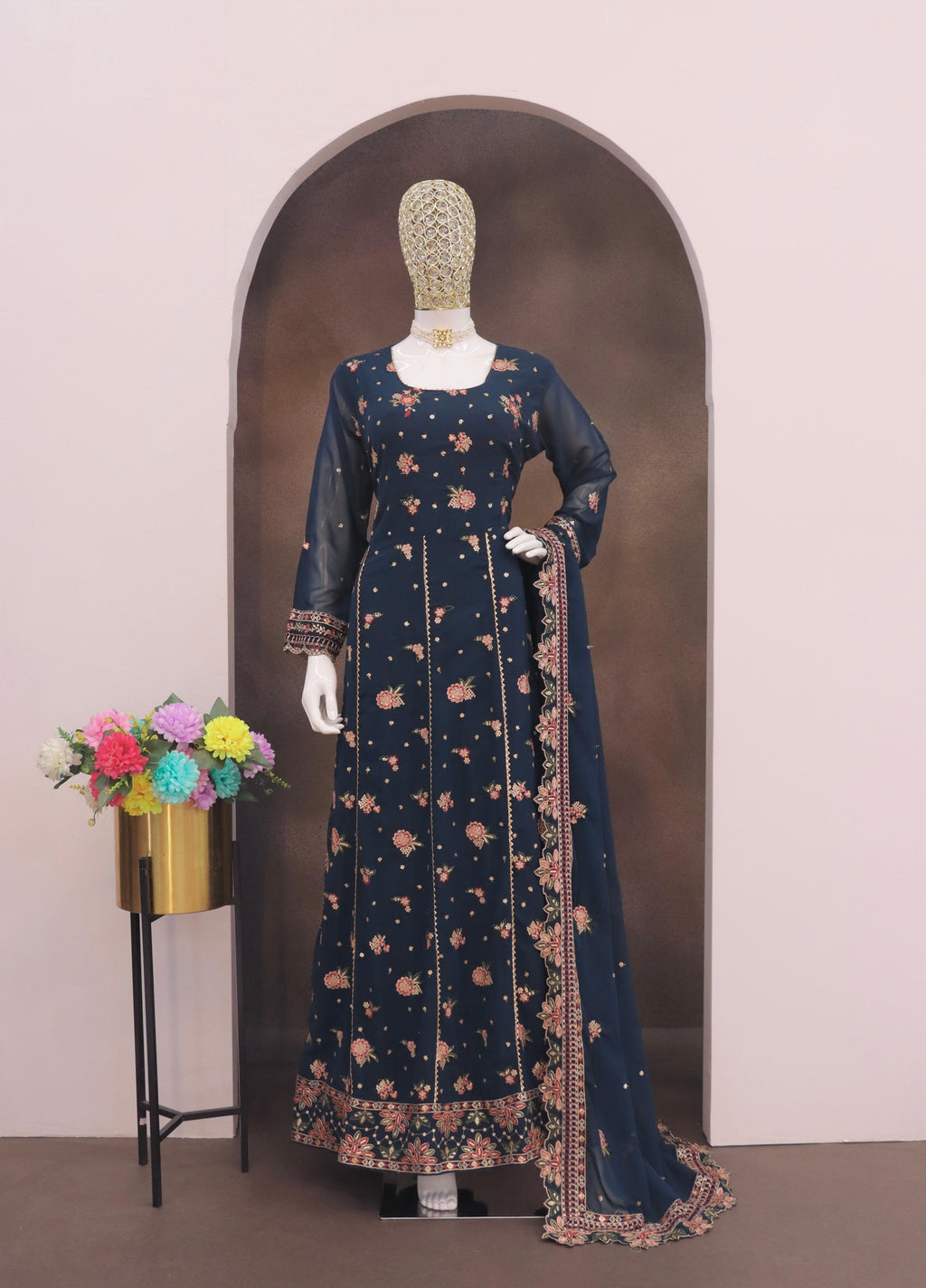 Anaita Navy Blue Faux Georgette Sequins Embroidered Salwar Suit - Distacart