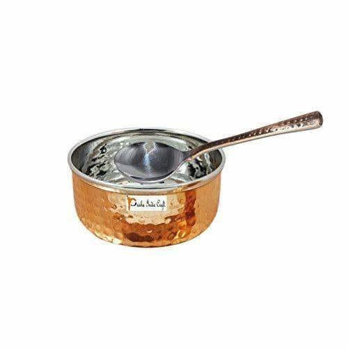 Handmade Steel Copper Serving Bowl and Spoon Set