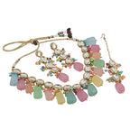 Tehzeeb Creations Back Meenakari Gold-Polished Multicolor Tika Earring Jewellery Set Uncut Kundan Big Faux Kundan Dibbi Kundan Choker Necklace Set