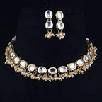 Tehzeeb Creations Back Meenakari Gold-Polished White Color Triangular Shape Earring Jewellery Set Uncut Kundan Big Faux Kundan Dibbi Kundan Choker Necklace Set