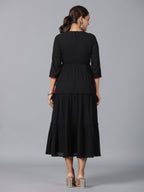 Juniper Women Black Cotton Crepe Embroidered Tiered Maxi Dress - Distacart