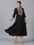 Juniper Women Black Cotton Crepe Embroidered Tiered Maxi Dress - Distacart