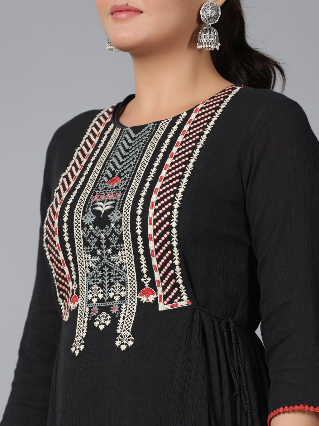 Juniper Women Black Cotton Crepe Embroidered Tiered Maxi Dress - Distacart