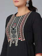 Juniper Women Black Cotton Crepe Embroidered Tiered Maxi Dress - Distacart