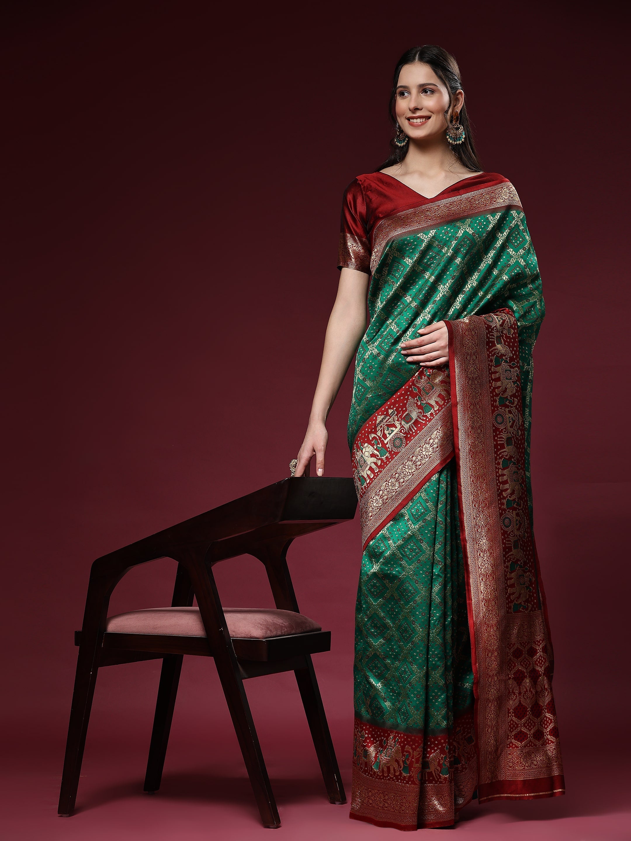 Vedant Vastram Patola Design KanchiPuram Silk Saree For Women - Green
