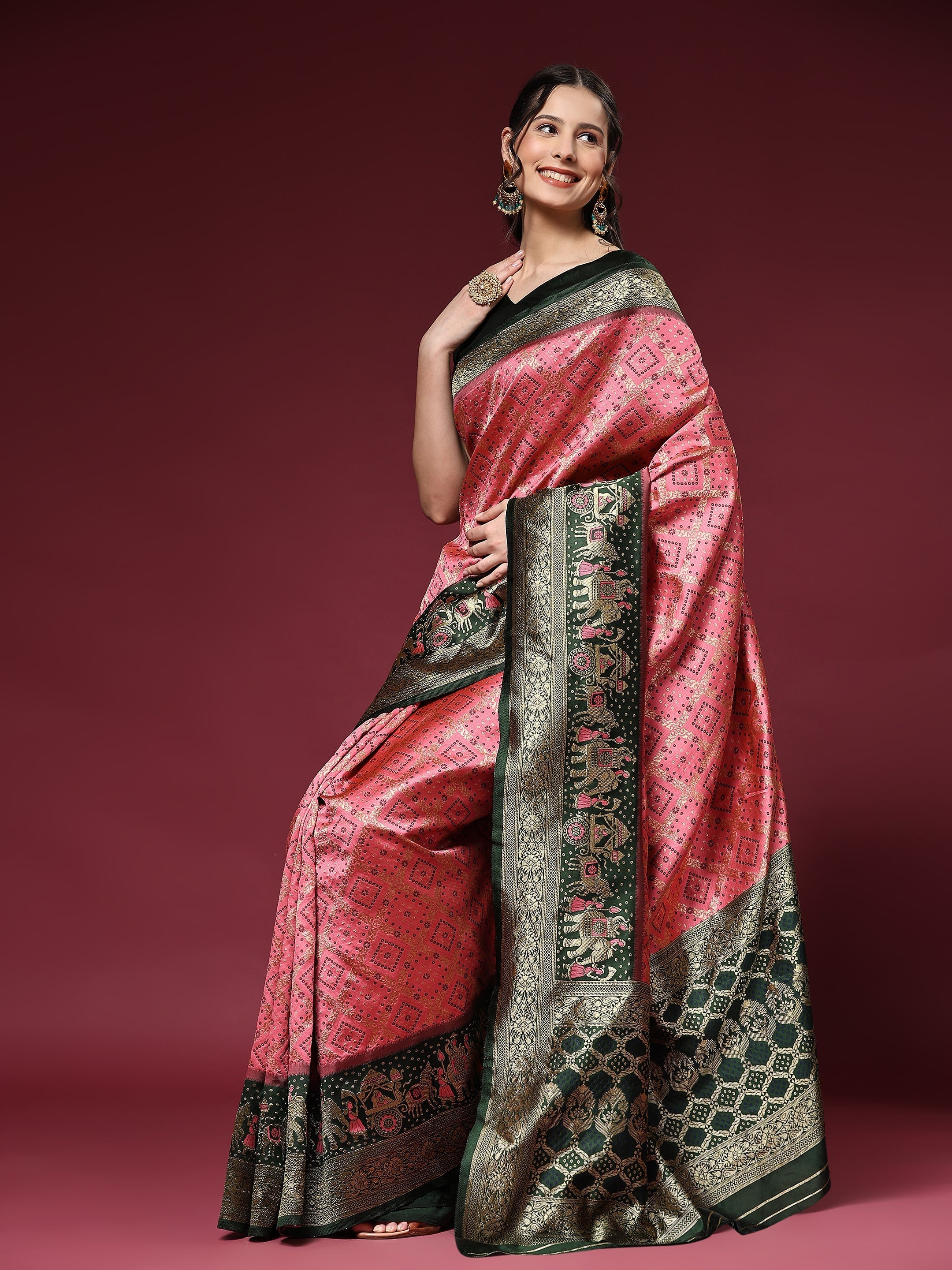 Vedant Vastram Patola Design KanchiPuram Silk Saree For Women - Pink