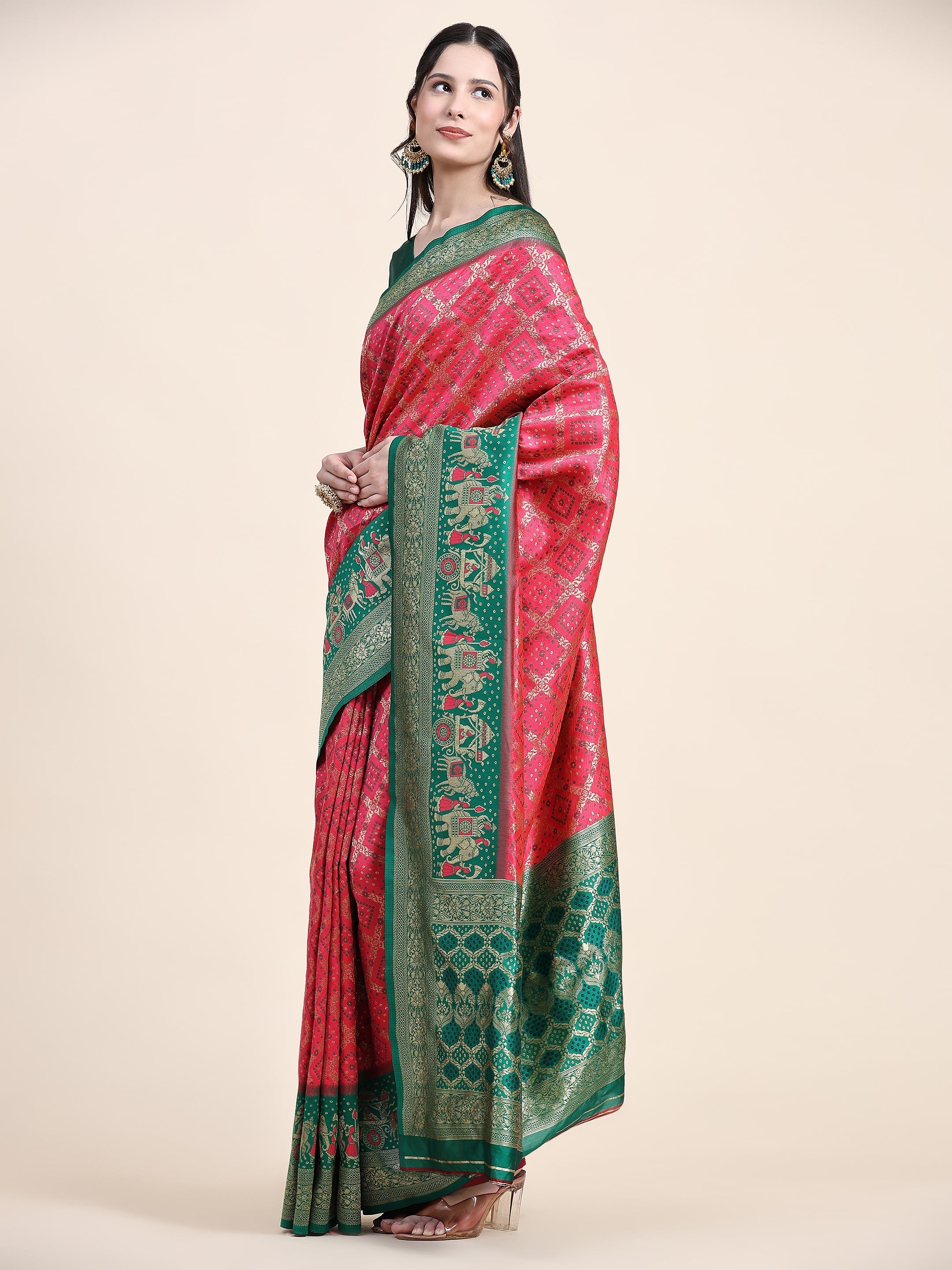 Vedant Vastram Patola Design KanchiPuram Silk Saree For Women - Rani Pink