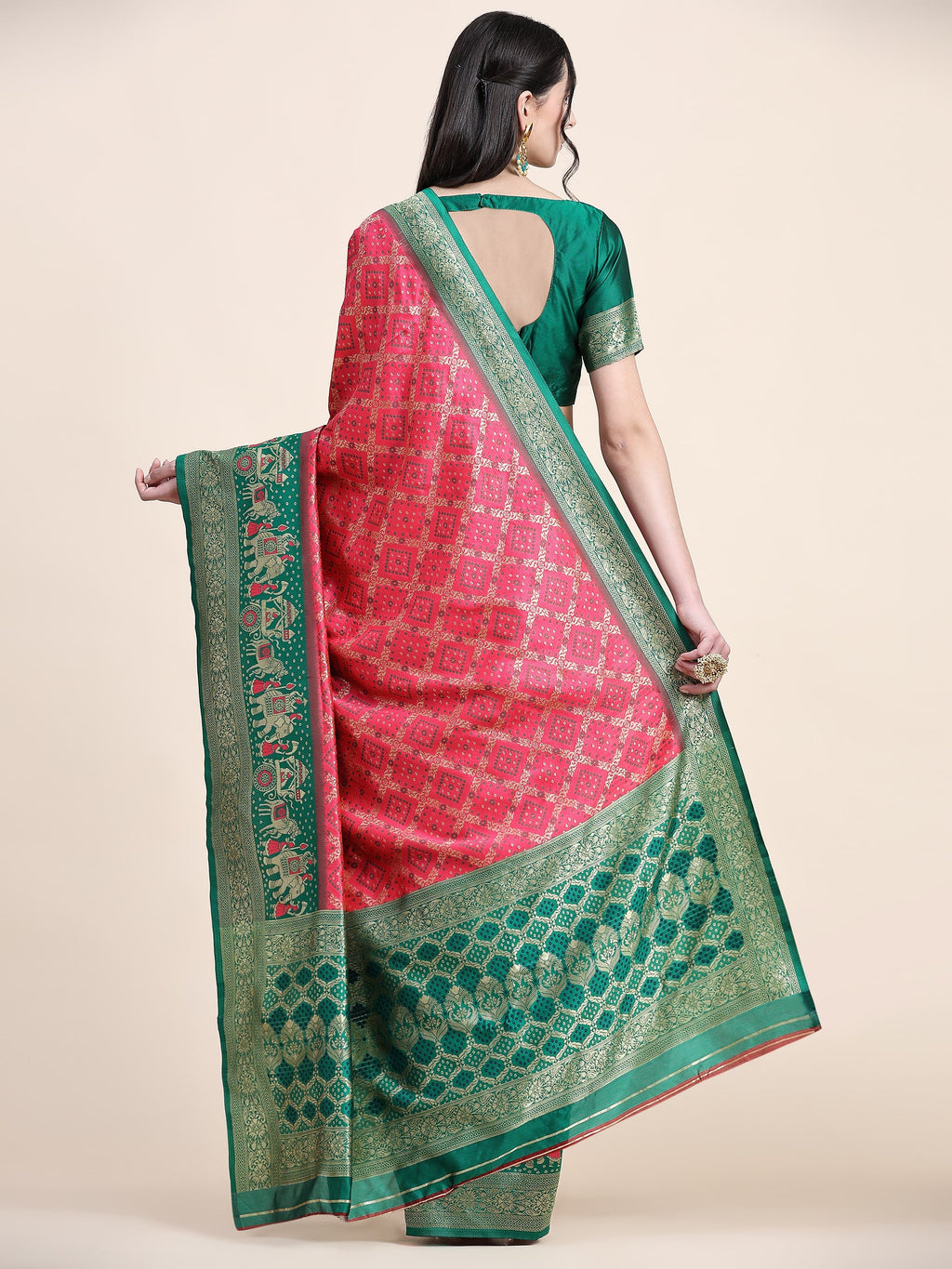 Vedant Vastram Patola Design KanchiPuram Silk Saree For Women - Rani Pink