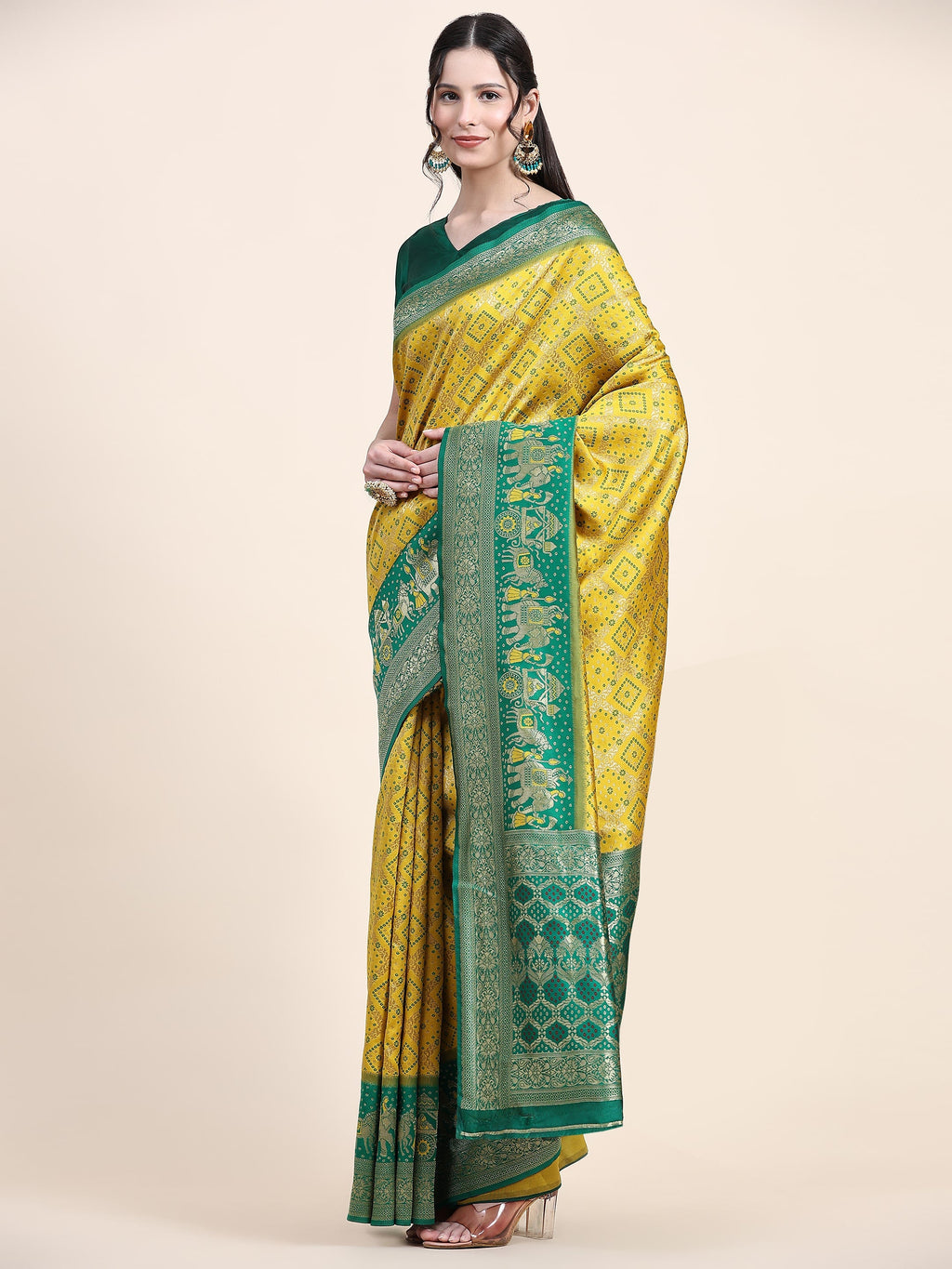 Vedant Vastram Patola Design KanchiPuram Silk Saree For Women - Yellow