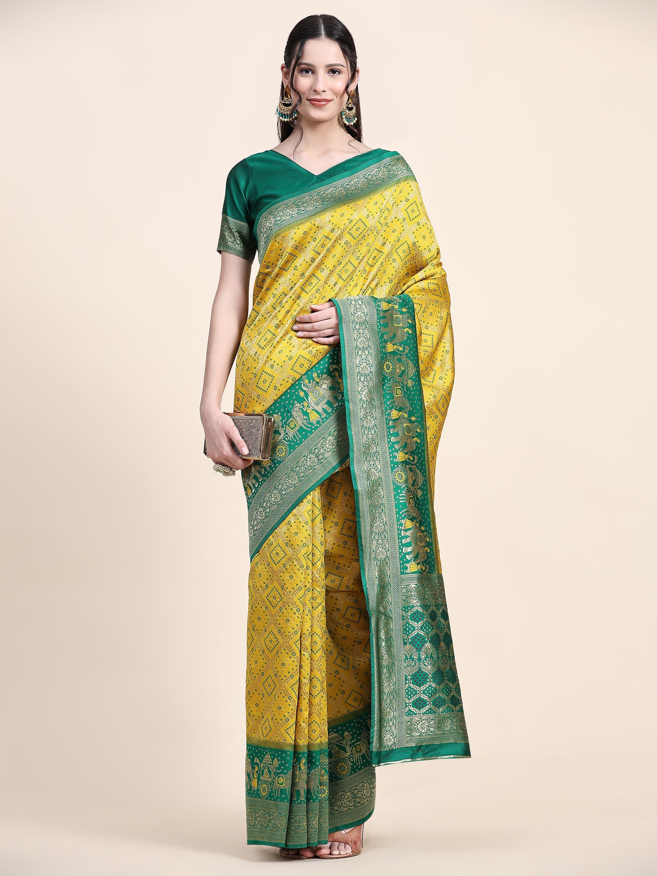 Vedant Vastram Patola Design KanchiPuram Silk Saree For Women - Yellow