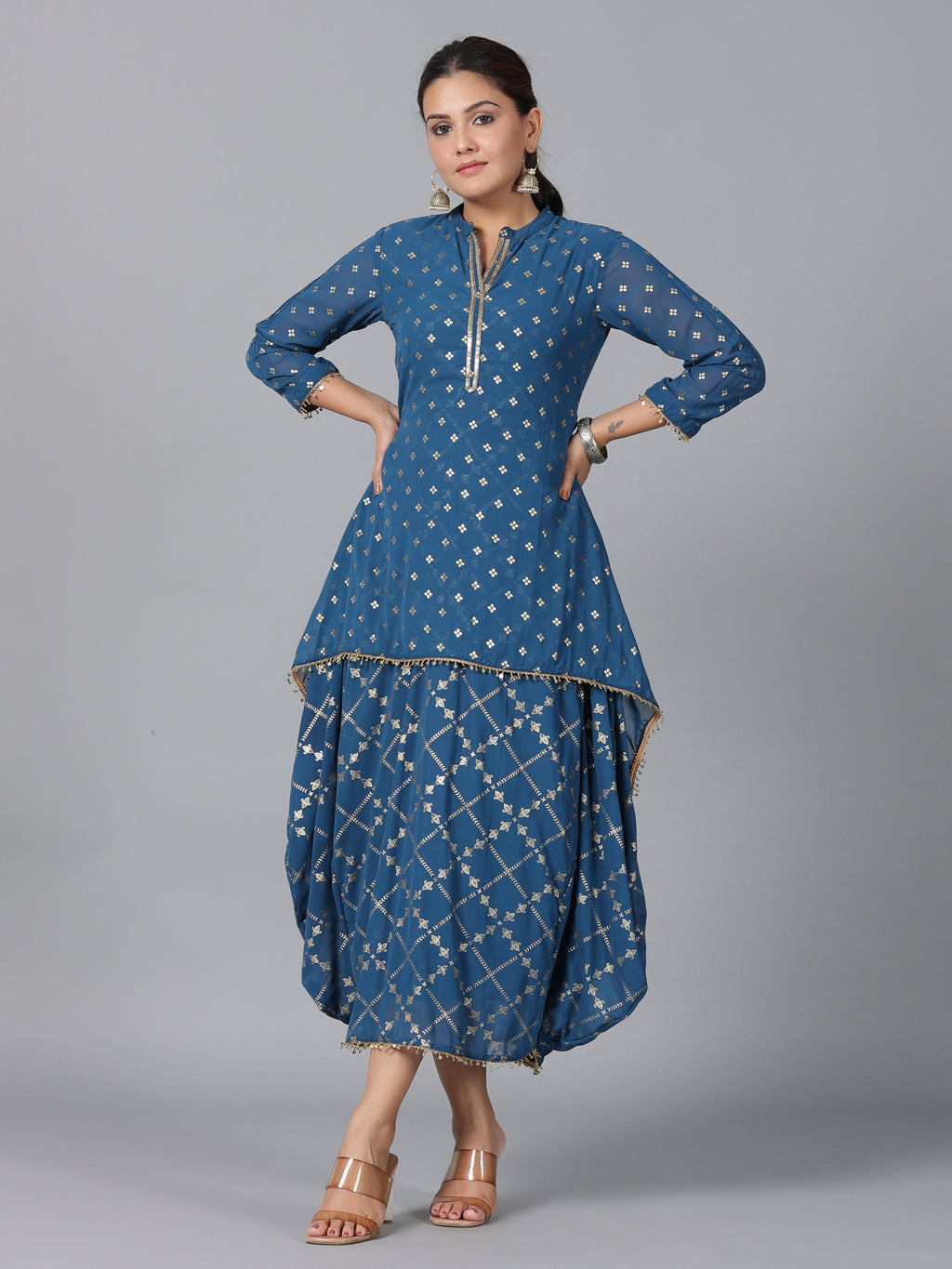 Juniper Women Indigo Georgette Printed Draped Maxi Dress - Distacart
