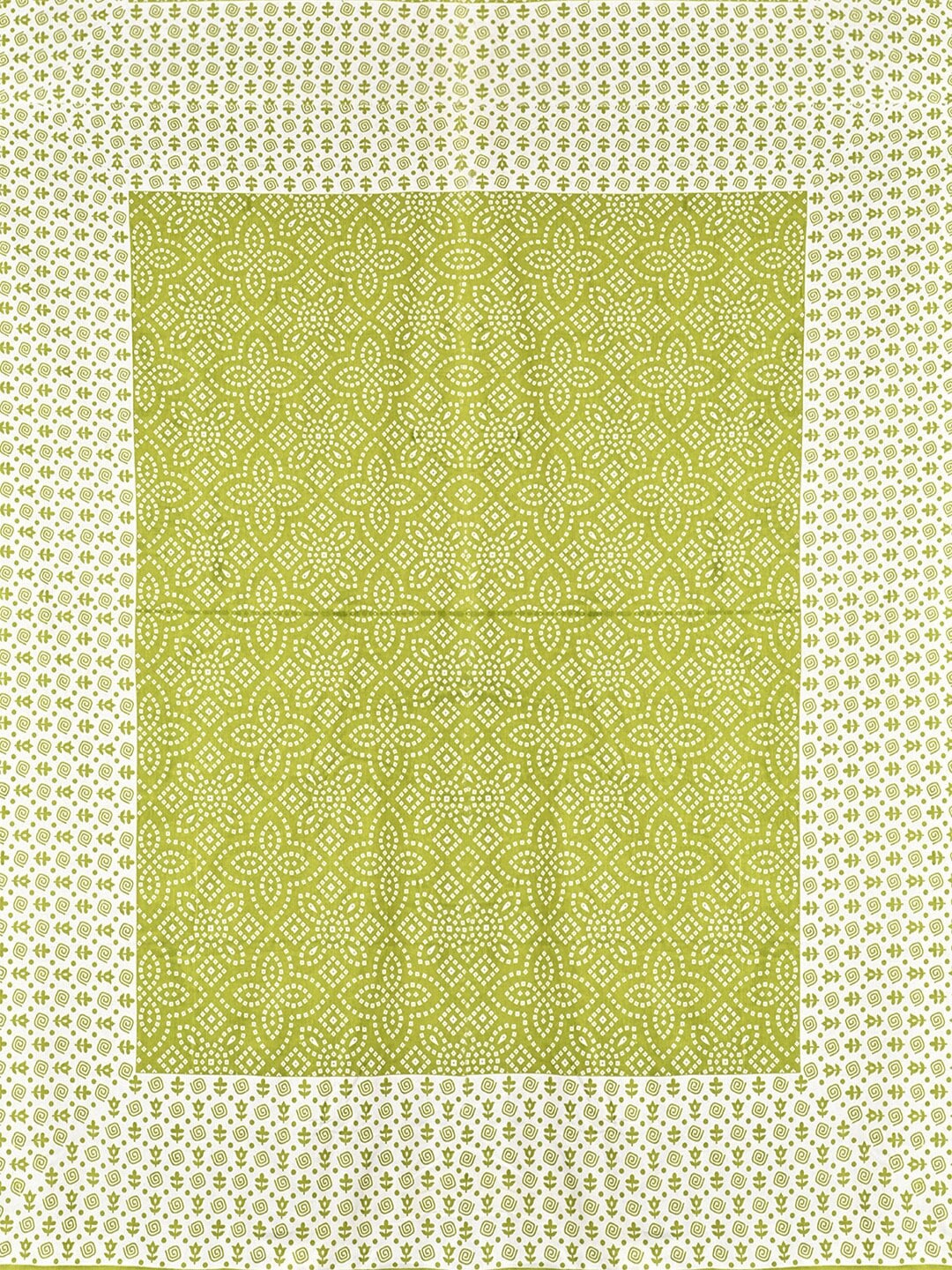 Urban Magic Green & White Ethnic Motifs Cotton 104 TC Queen Bedsheet with 2 Pillow Covers