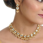Tehzeeb Creations Back Meenakari Gold-Polished White Color Triangular Shape Earring Jewellery Set Uncut Kundan Big Faux Kundan Dibbi Kundan Choker Necklace Set