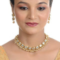 Tehzeeb Creations Back Meenakari Gold-Polished White Color Triangular Shape Earring Jewellery Set Uncut Kundan Big Faux Kundan Dibbi Kundan Choker Necklace Set