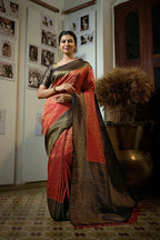 Vardha Beautiful Carmine Red Golden Zari Kanjeevaram Silk Saree