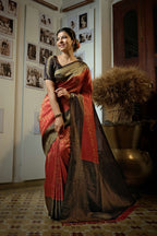 Vardha Beautiful Carmine Red Golden Zari Kanjeevaram Silk Saree