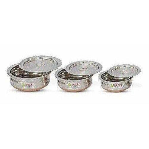 Copper Bottom Kadai Urli with Lid - 3 Pcs Set