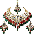 Tehzeeb Creations Meenakari Gold-Polished Multi color Uncut dibbi Kundan Combo Necklace Set
