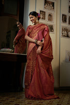 Vardha Garnet Red Golden Zari Kanjeevaram Silk Saree
