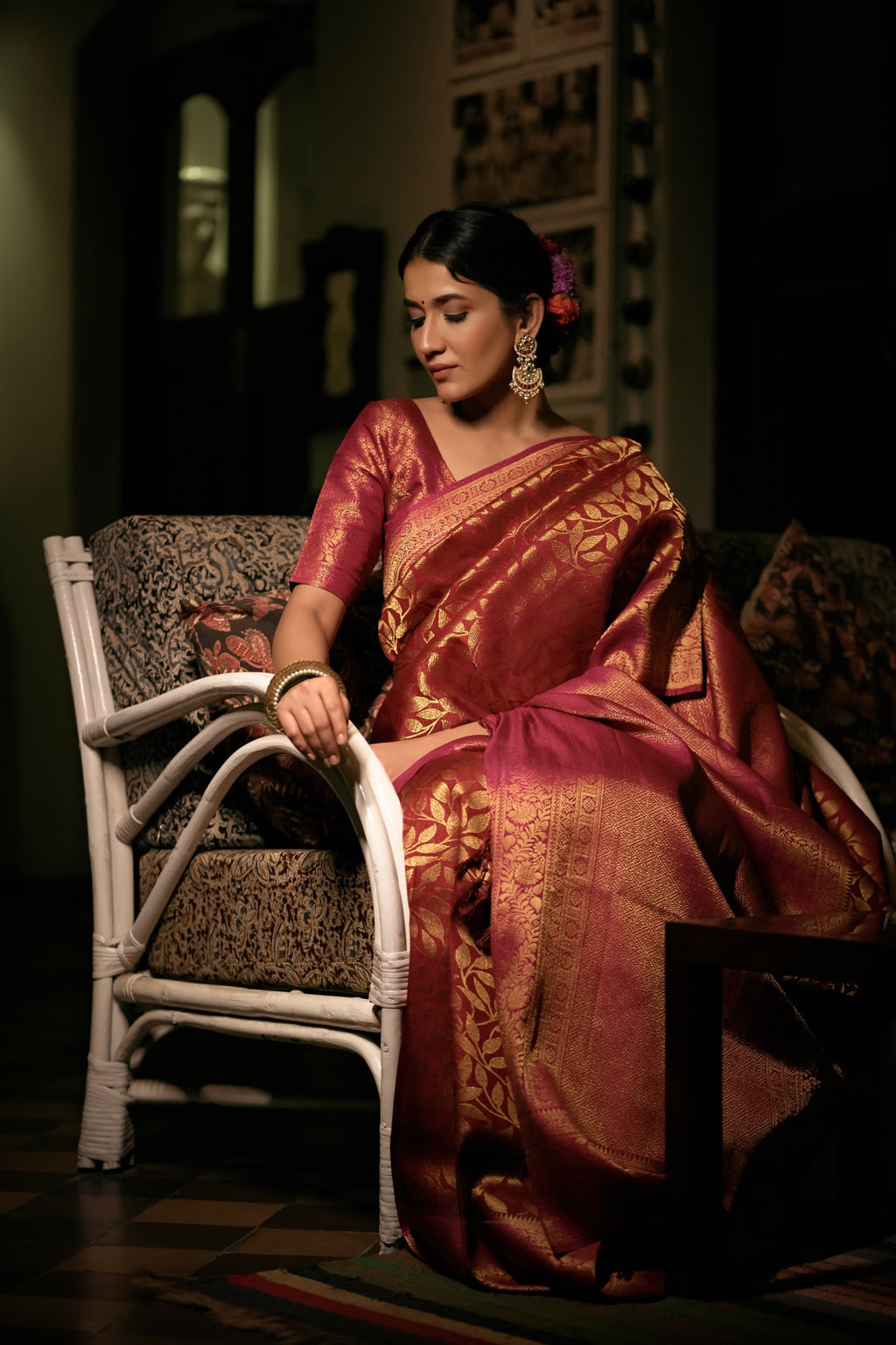 Vardha Garnet Red Golden Zari Kanjeevaram Silk Saree