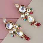 Tehzeeb Creations Back Meenakari Gold-Polished Tika Earring Combo Uncut Big Faux Kundan Choker Necklace set