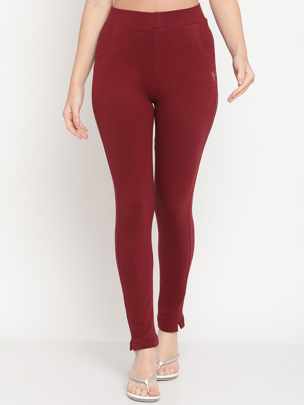 TAG 7 Women Set of 2 Maroon & Grey Ankle Length Leggings